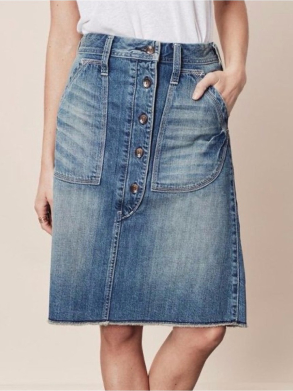 Lovestitch Denim Button-Front A-Line Skirt - Blue Size Small